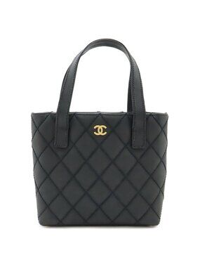 Chanel Wild Stitch CC Logo Tote Leather Black Gold